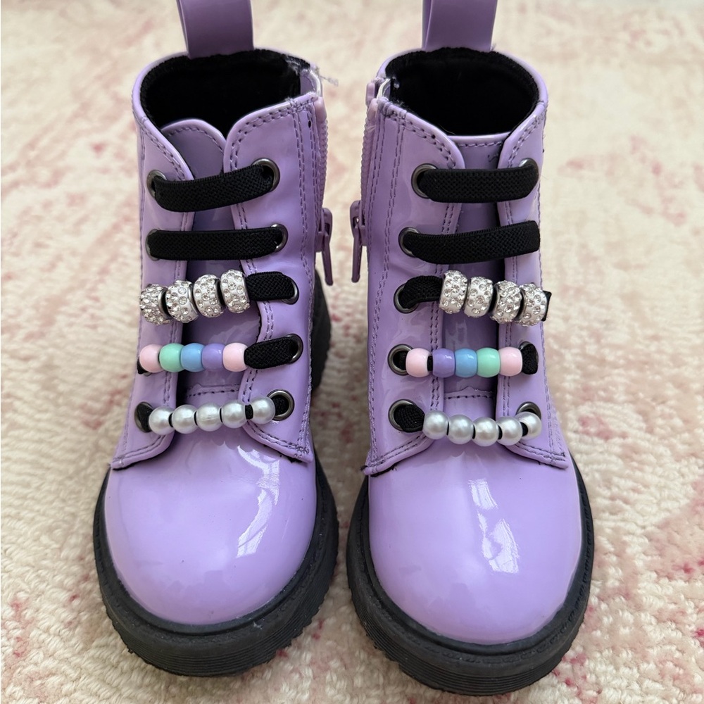 Lilac Patent Combat Boots with Beaded Accent